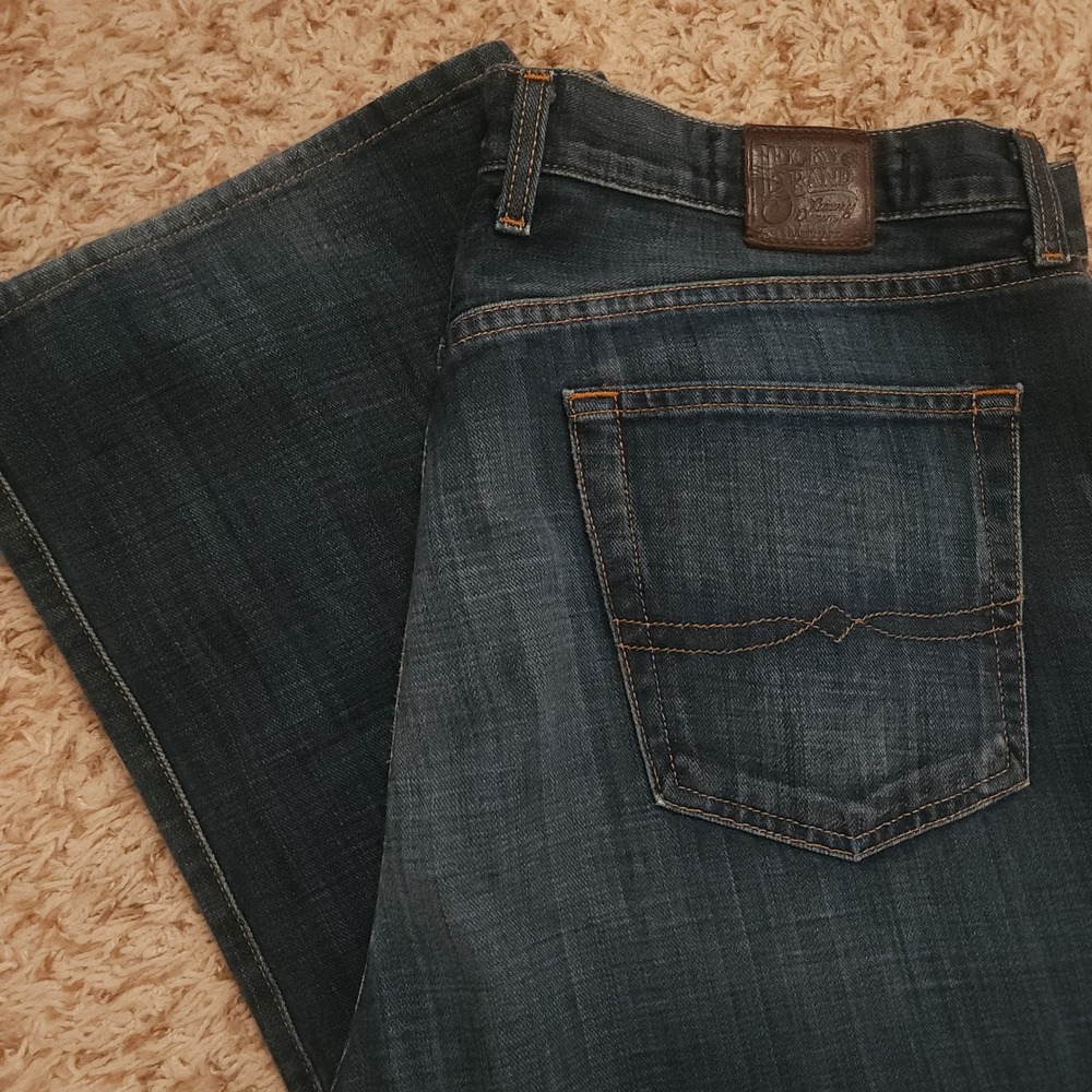 Lucky Brand 181 Jean Mens 38 Dark Wash Blue Straight Leg Made In USA Whiskered